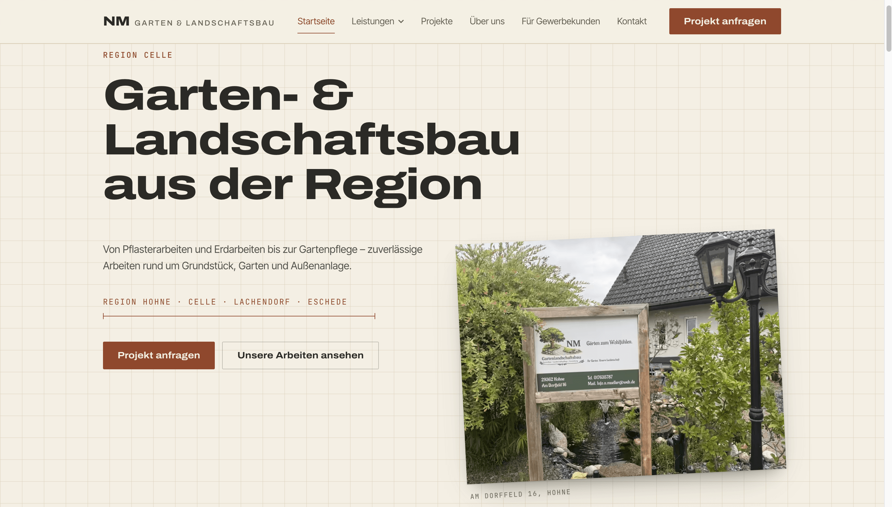 Bildschirmfoto: Website für einen Garten- & Landschaftsbaubetrieb