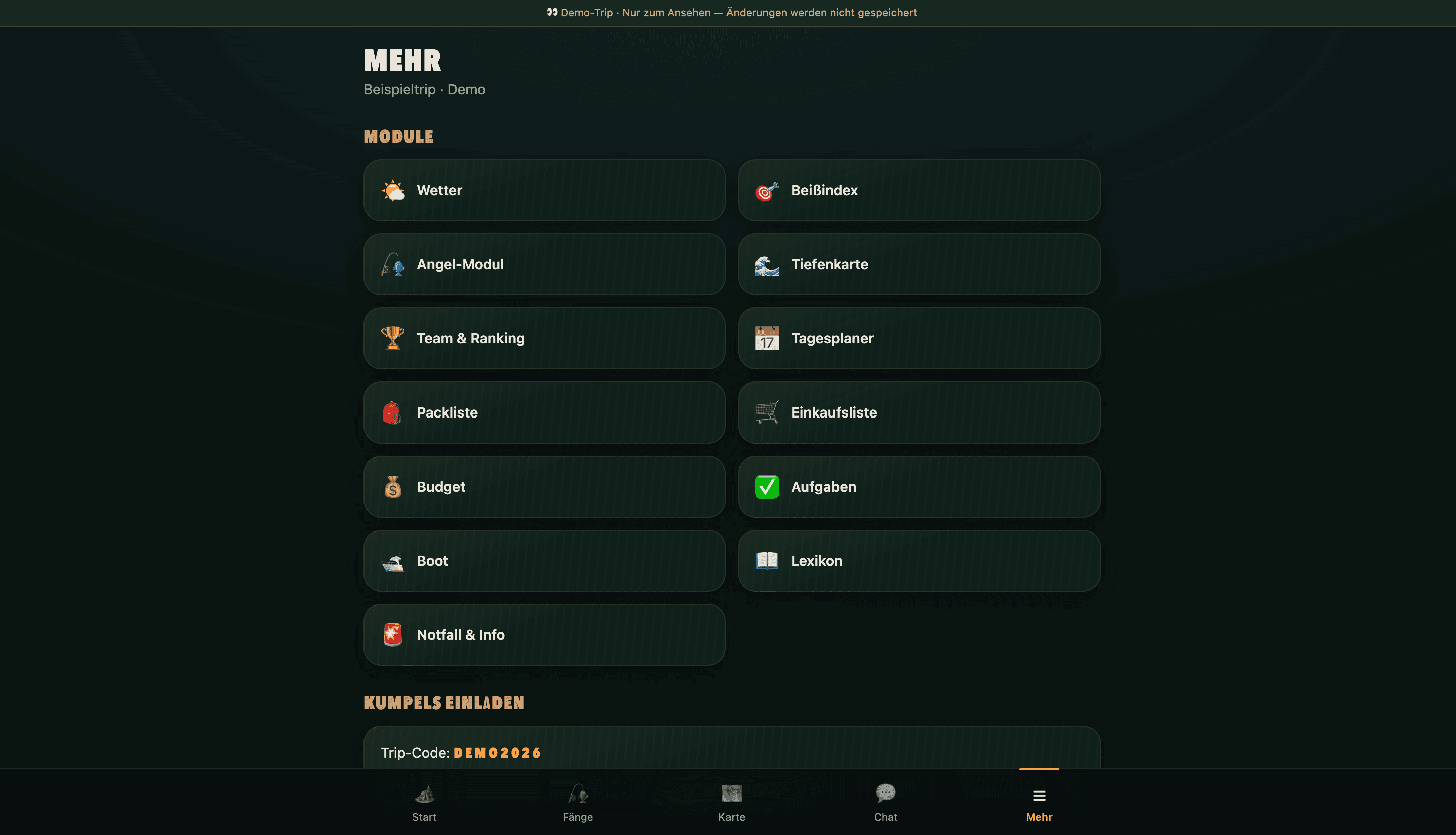 Bildschirmfoto: Planungs-App für eine Gruppenreise
